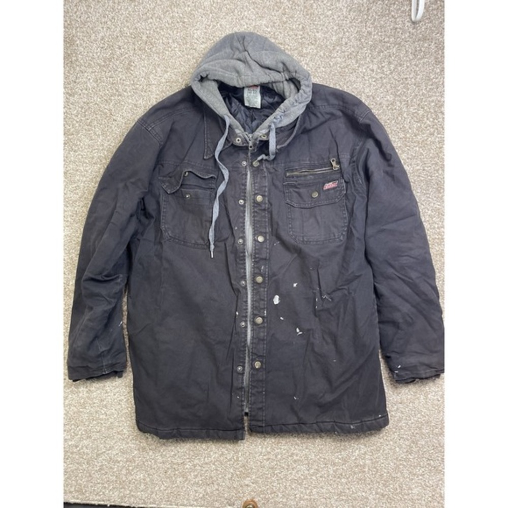 Vintage 90s Dickies Denim Jacket Men's XL Black Long Sleeve Hooded Full Zip‎